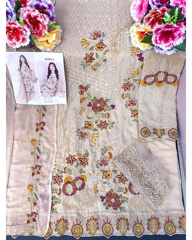 Beige Color Faux Georgette Sequins Pakistani Suit