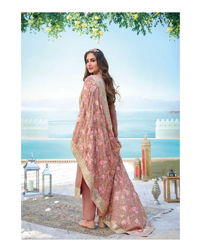 Pink Georgette Embroidery Straight Suit