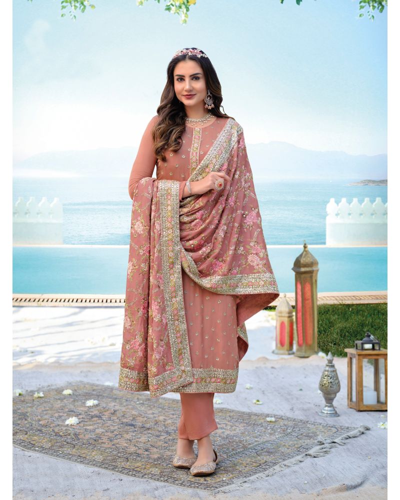 Pink Georgette Embroidery Straight Suit