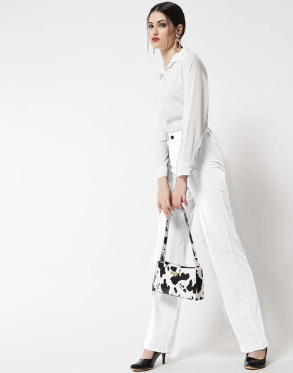 White Pin Tuck Flared Trouser