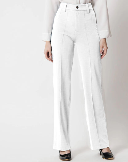 White Pin Tuck Flared Trouser