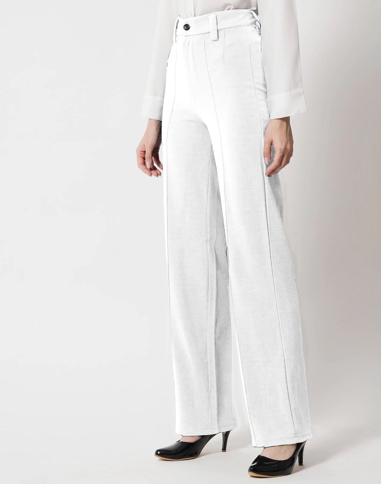 White Pin Tuck Flared Trouser