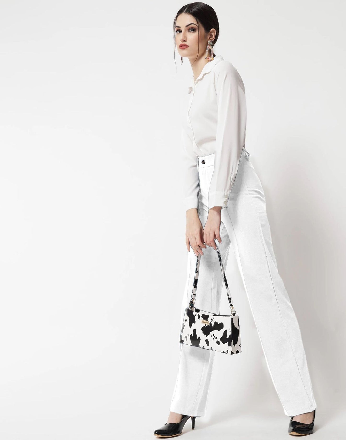 White Pin Tuck Flared Trouser