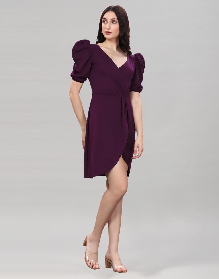 Wine Puff Sleeve Bodycon Dress