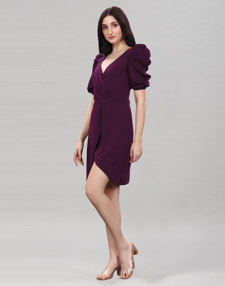 Wine Puff Sleeve Bodycon Dress