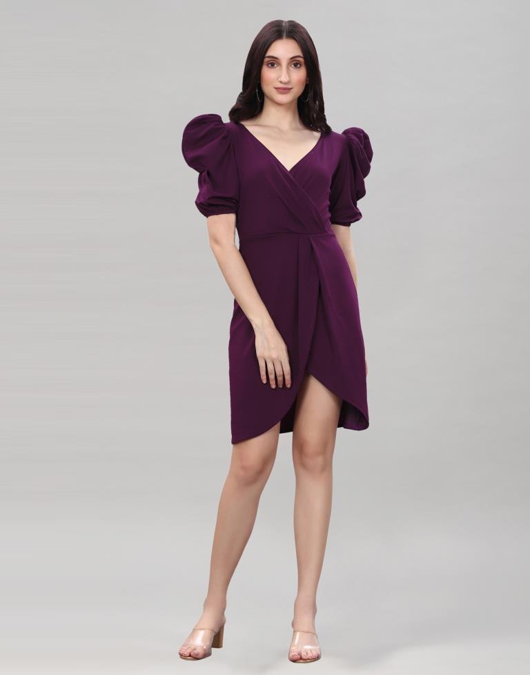 Wine Puff Sleeve Bodycon Dress