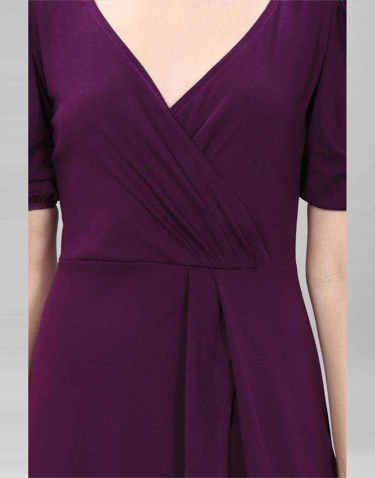 Wine Puff Sleeve Bodycon Dress