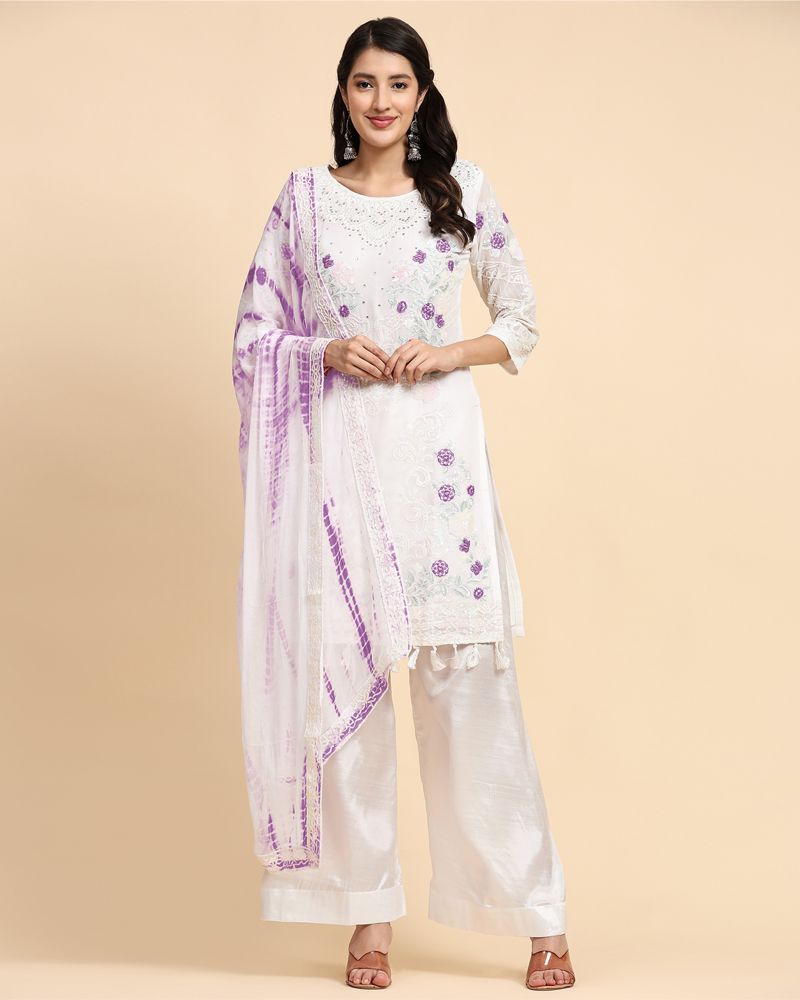 White Color Georgette Embroidery Pakistani Suit