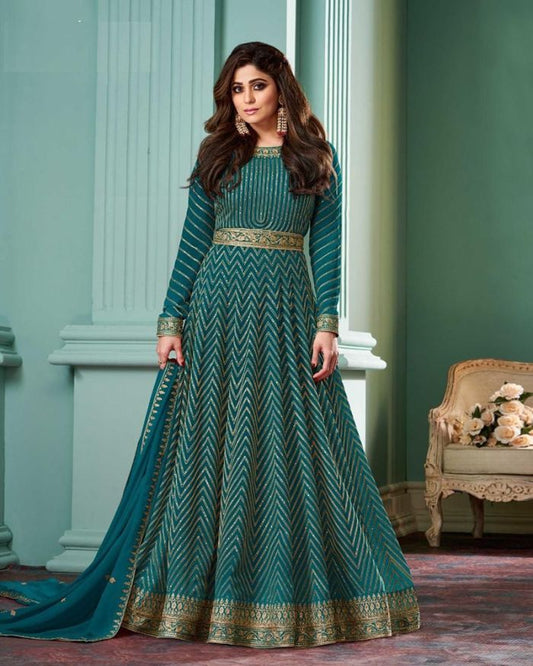 Sea Blue Georgette Designer Anarkali Gown