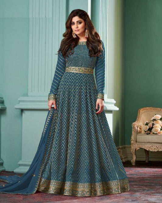 Blue Georgette Designer Anarkali Gown