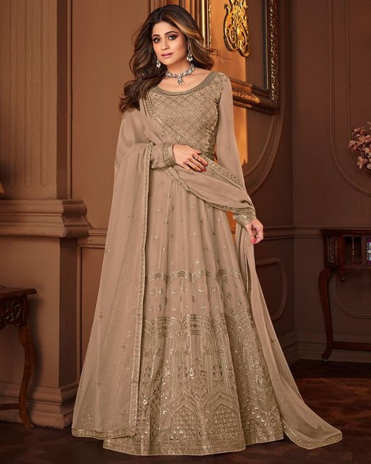 Beige Color Georgette Designer Anarkali Gown