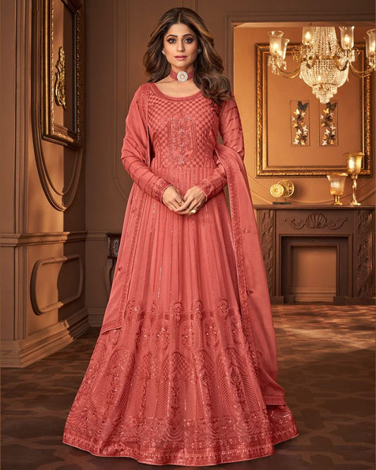 Orange Georgette Designer Anarkali Gown