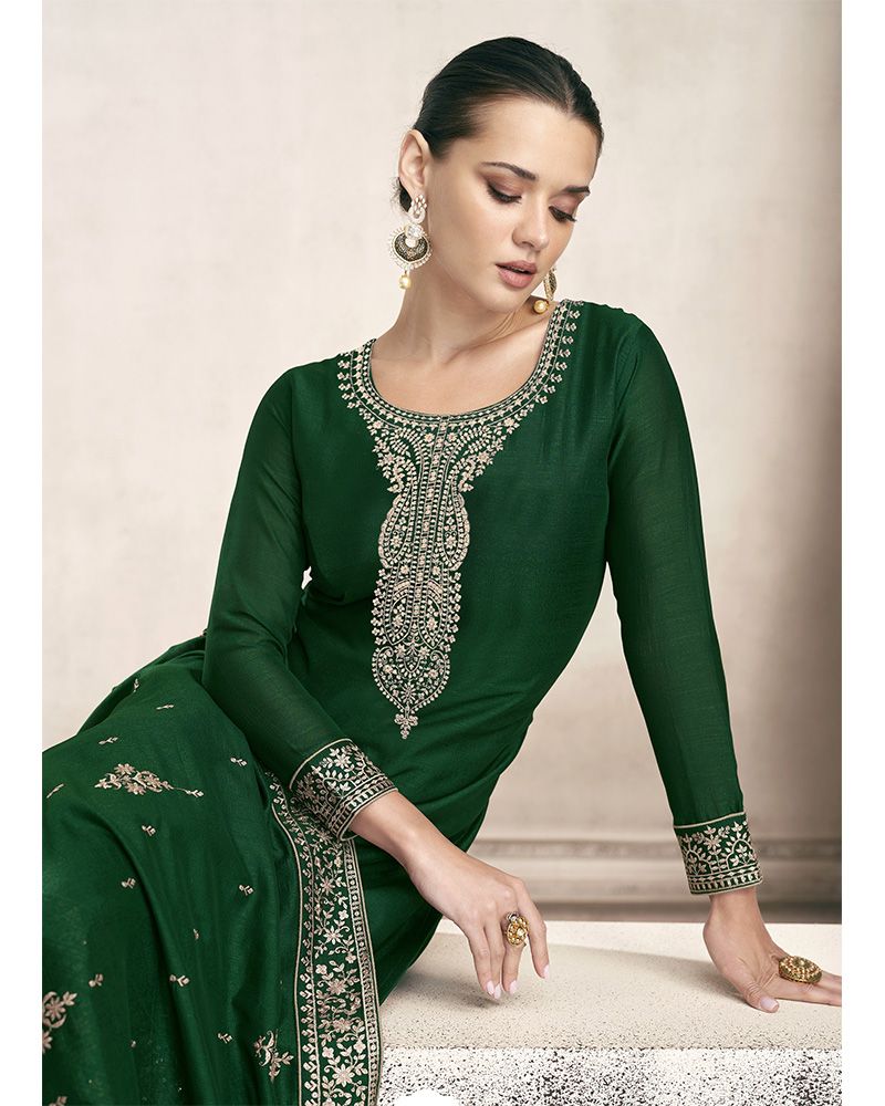 Mehndi Green Georgette Party Wear Palazzo Suit