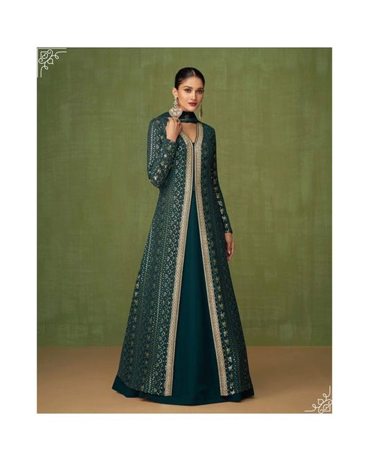 Sea Green Georgette Designer Anarkali Gown