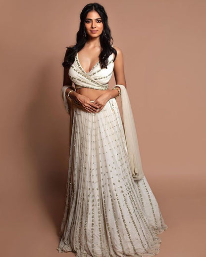 Off White Georgette Cording Designer Lehenga Choli