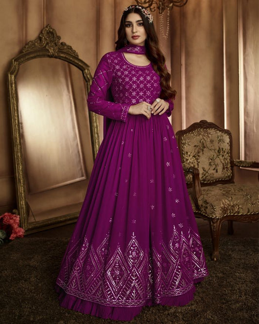 Purple Georgette Designer Wear Anarkali Dress