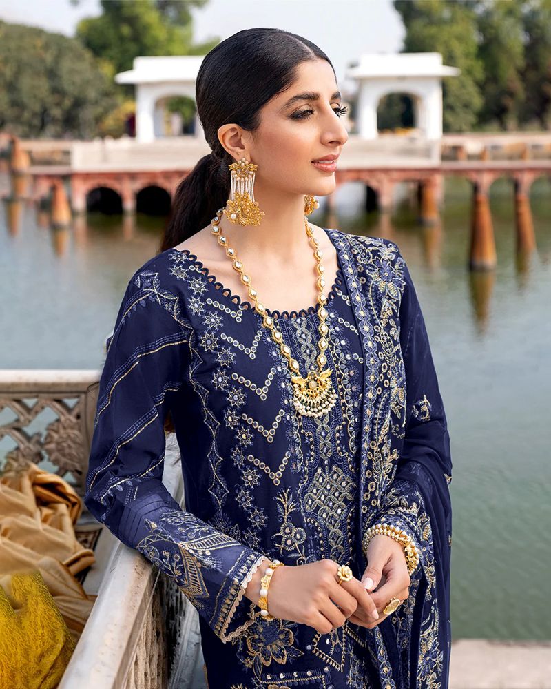 Blue Color Faux Georgette Embroidery Pakistani Suit