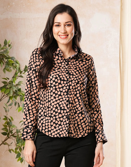 Black Printed Shirt Top