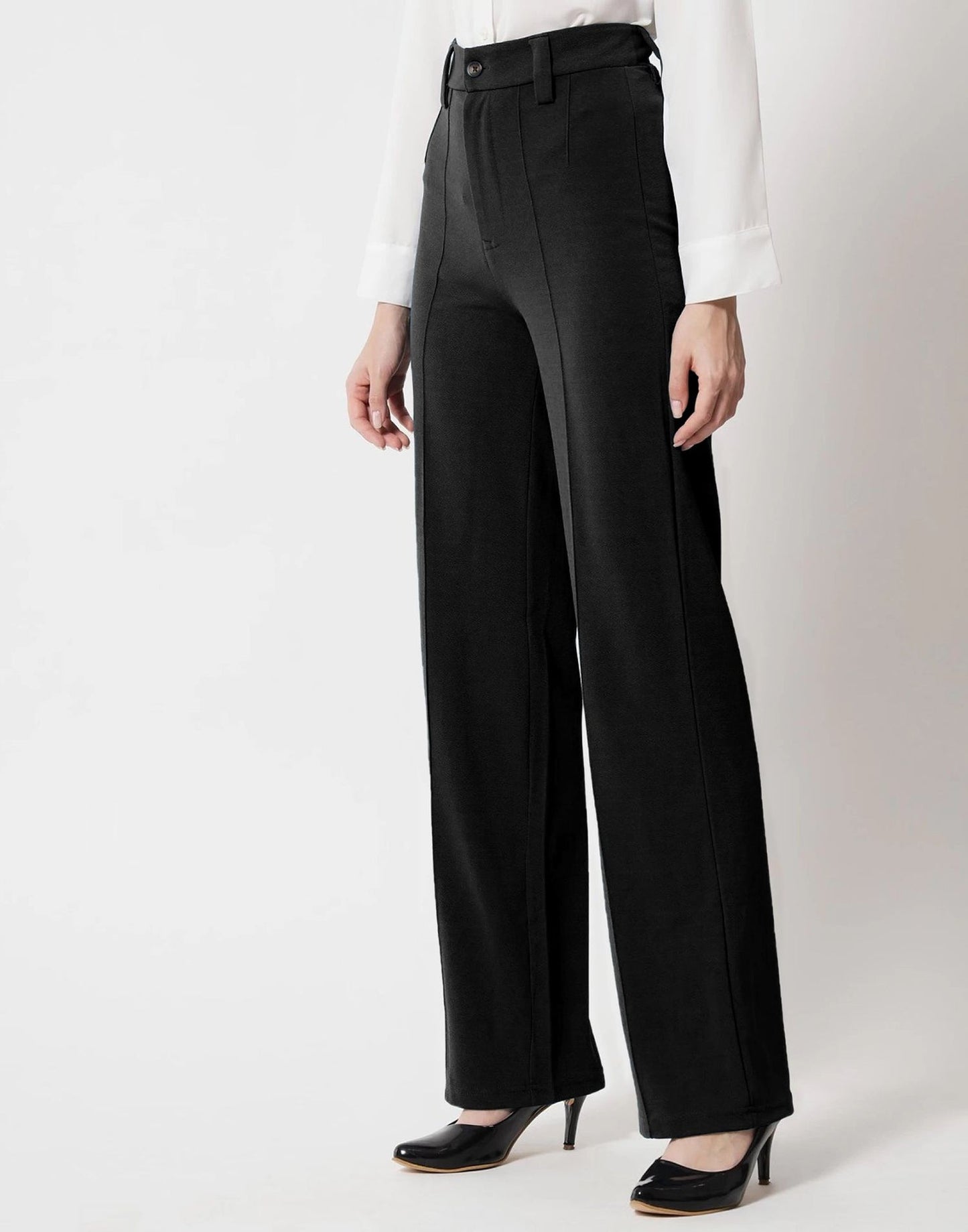 Black Pin Tuck Flared Trouser