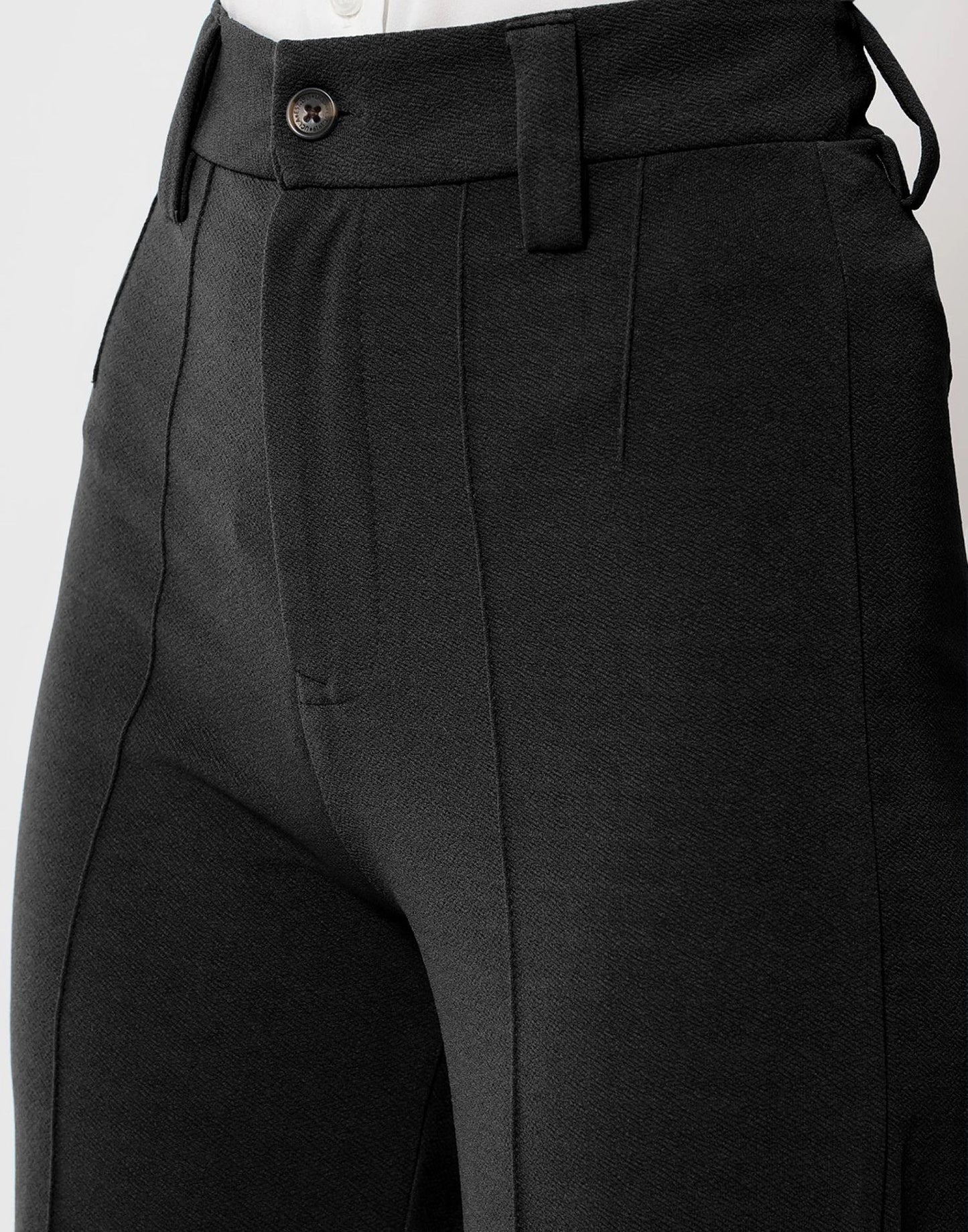 Black Pin Tuck Flared Trouser