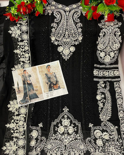 Black Color Faux Georgette Designer Wear Partywear Pakistani Suit