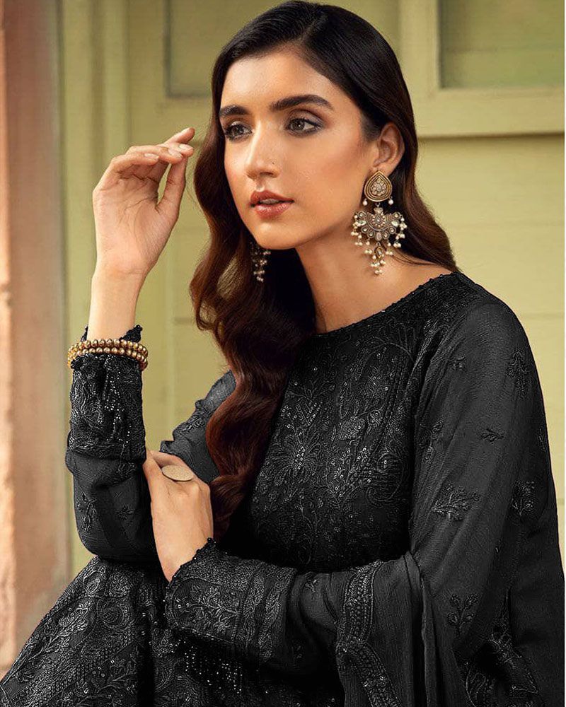 Black Color Faux Georgette Evening Wear Pakistani Suit