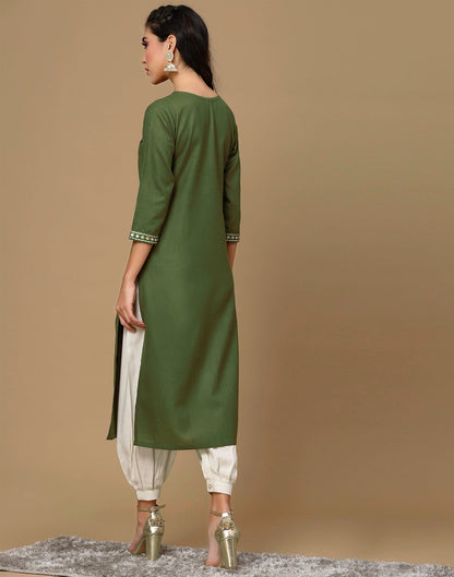 Olive Green Embroidery Cotton Straight Kurta