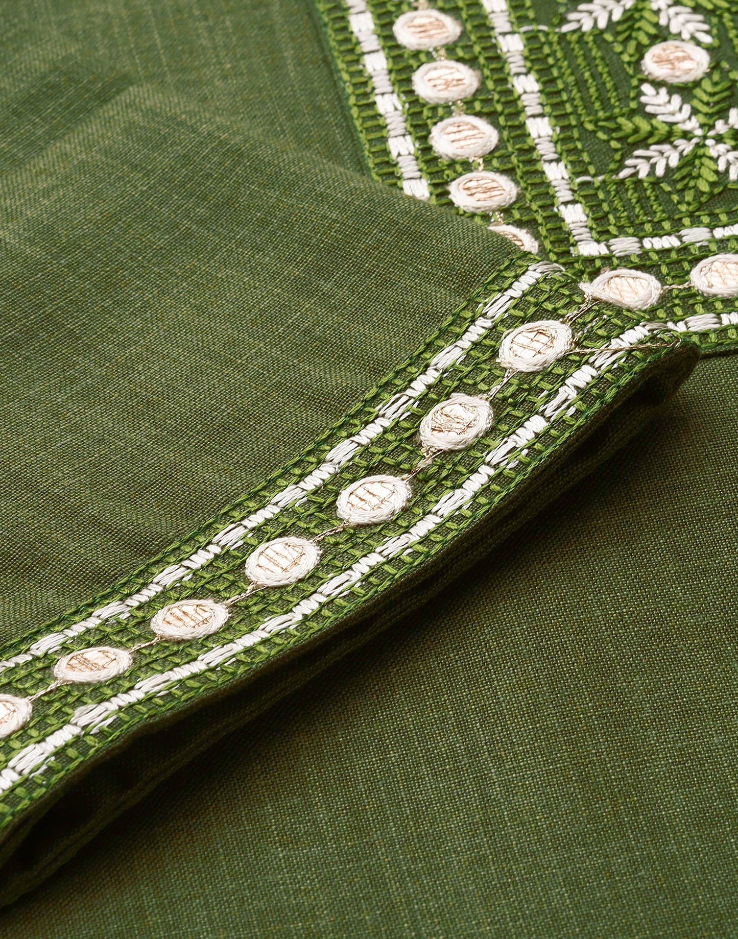 Olive Green Embroidery Cotton Straight Kurta