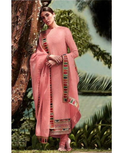 Pink Faux Georgette Sequence Embroidery Churidar Dress