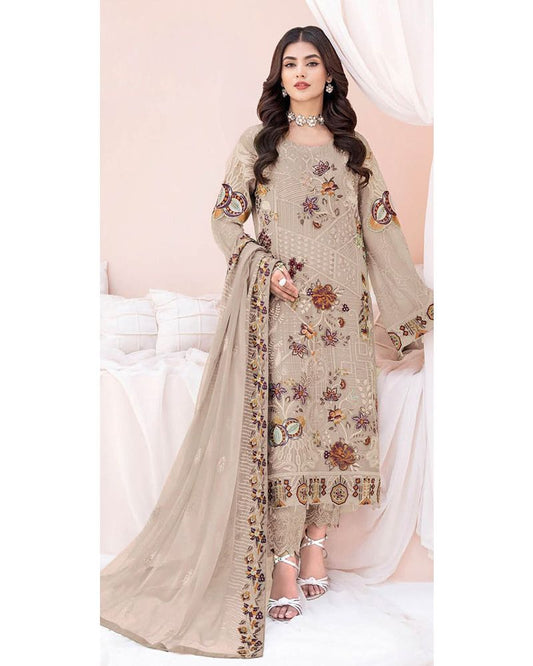 Beige Color Faux Georgette Sequins Pakistani Suit