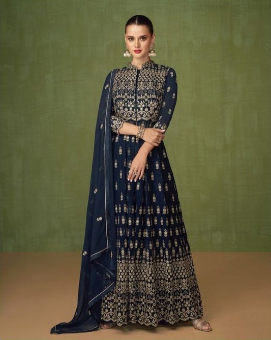 Blue Georgette Designer Anarkali Gown