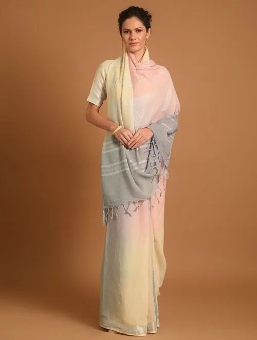 Cotton Linen Tye Dye Printed Sarees