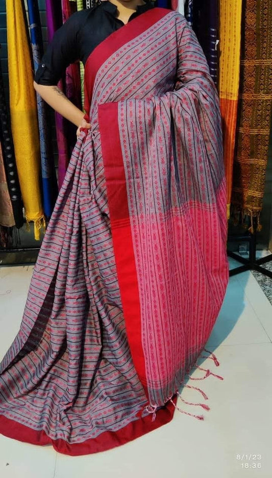 Pure Khadi Cotton Fish Motifs Sarees