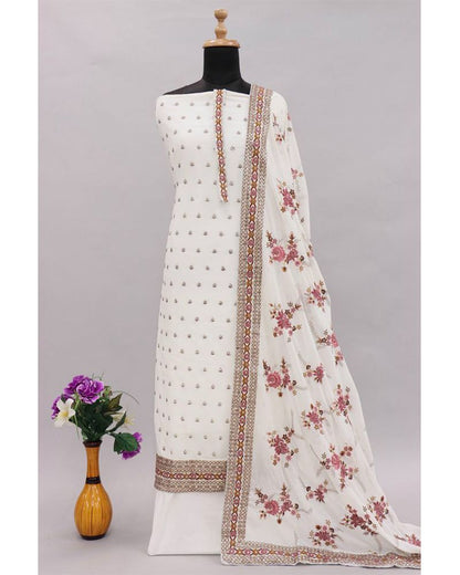 White Georgette Semi-Stitched Straight Suit