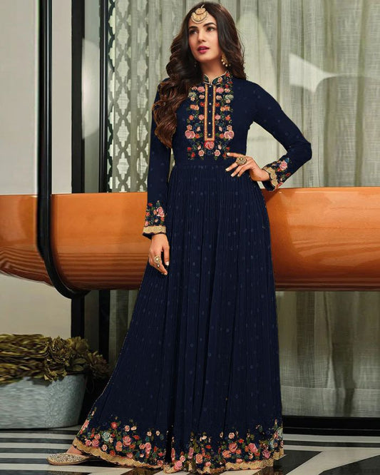 Blue Georgette Designer Long Anarkali Suit