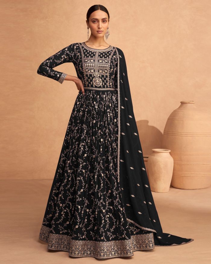 Black Color Faux Georgette Designer Anarkali Dress