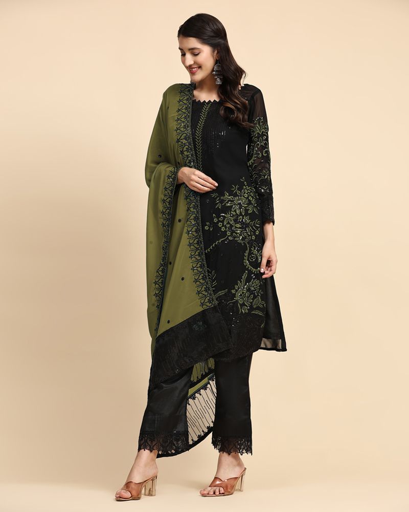 Black Color Faux Georgette Sequins Pakistani Suit