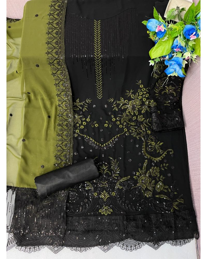 Black Color Faux Georgette Sequins Pakistani Suit